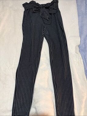 SHEIN Black Windowpane Paperbag Waist Skinny Trousers with Tie